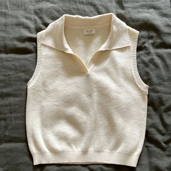 John Galt Cropped Polo Sweater Tank - Picture 1 of 5